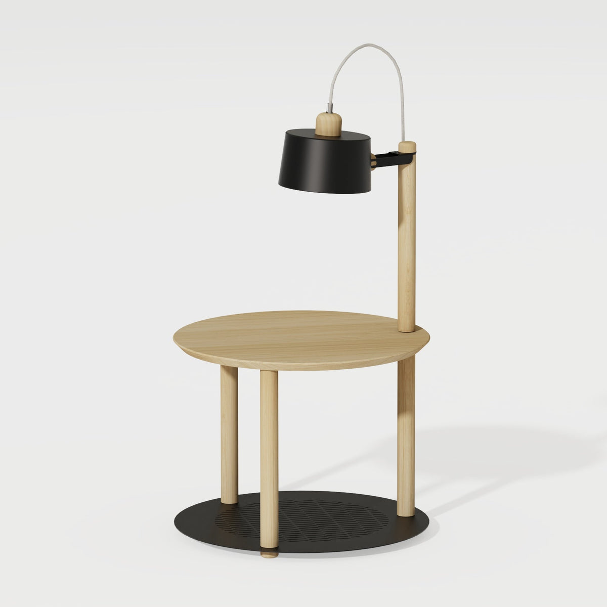 Table d'appoint ronde en bois certifié avec lampe