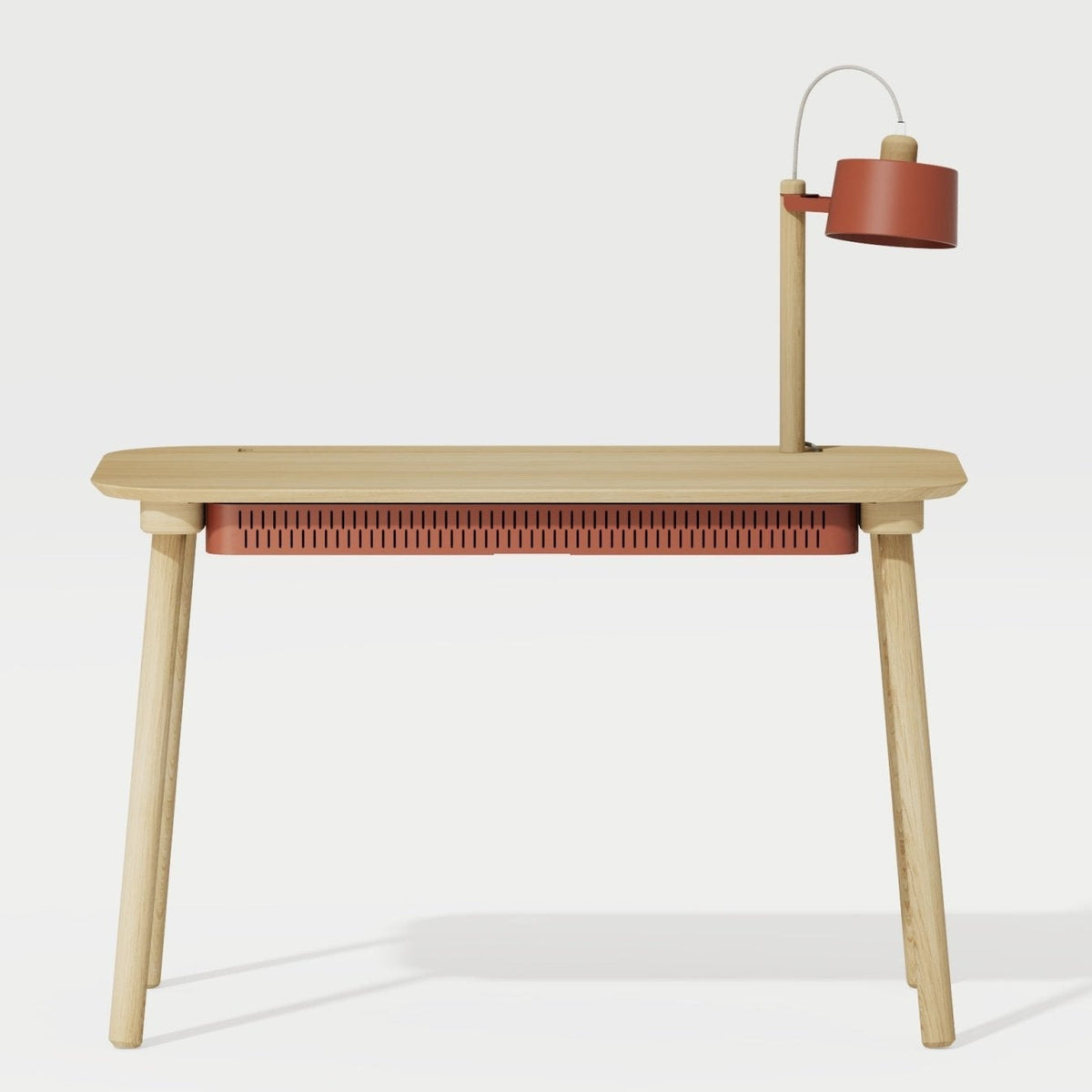 Bureau en bois, tiroir & lampe